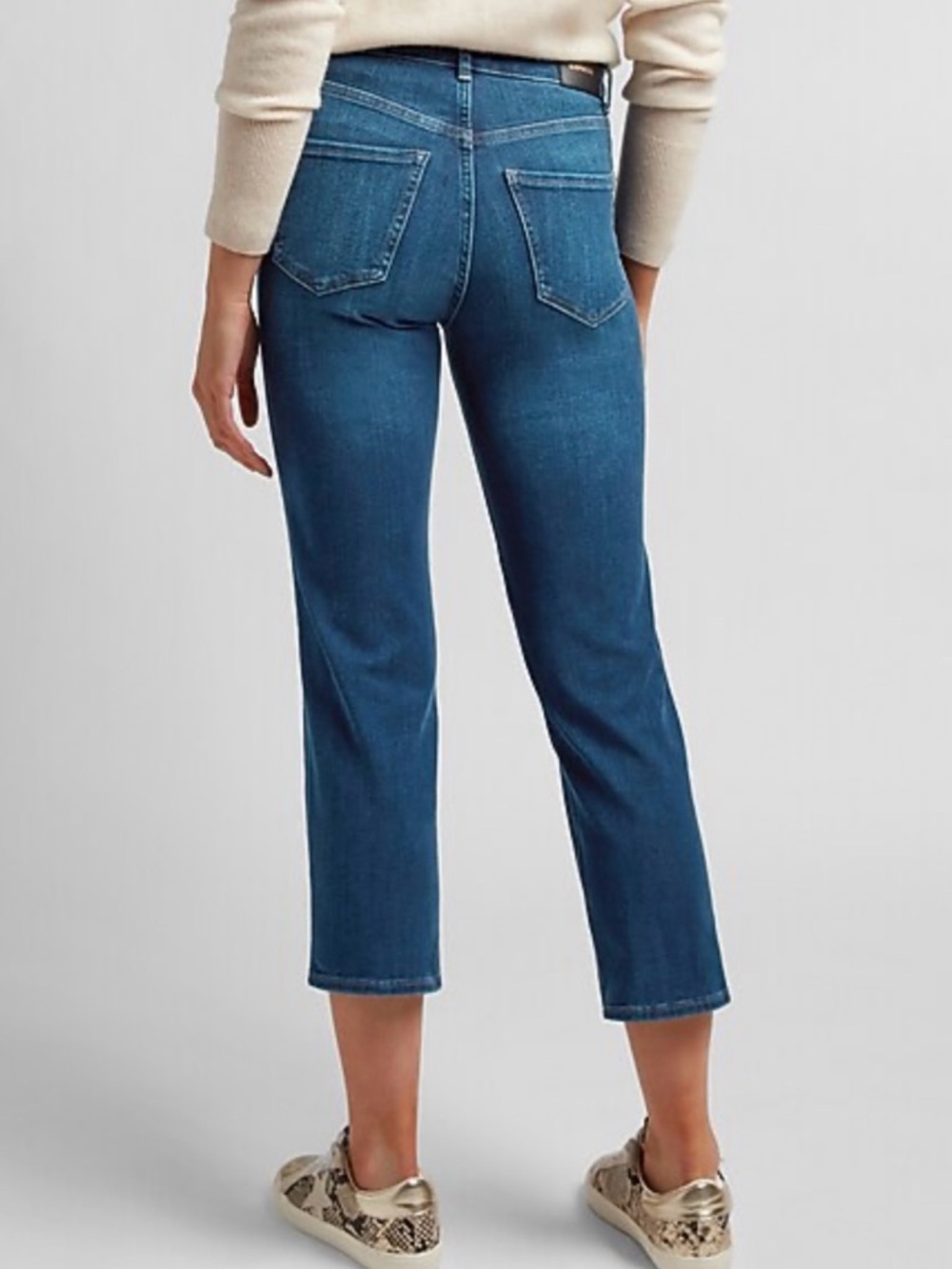 Express High Waist Hyper Stretch Straight Jeans, Dark Rinse